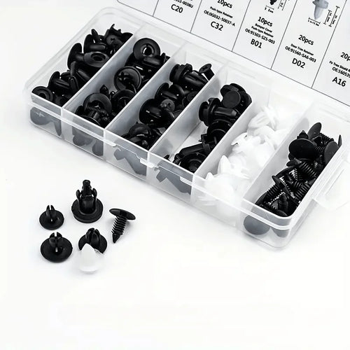100Pcs Car Plastic Fastener Set 6 Styles Trim Clips for Door Panel Dashboard Uses for Auto Interior Assembly and Repair